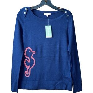 Lilly Pulitzer Blue and Pink Crew Neck seahorse Sweater